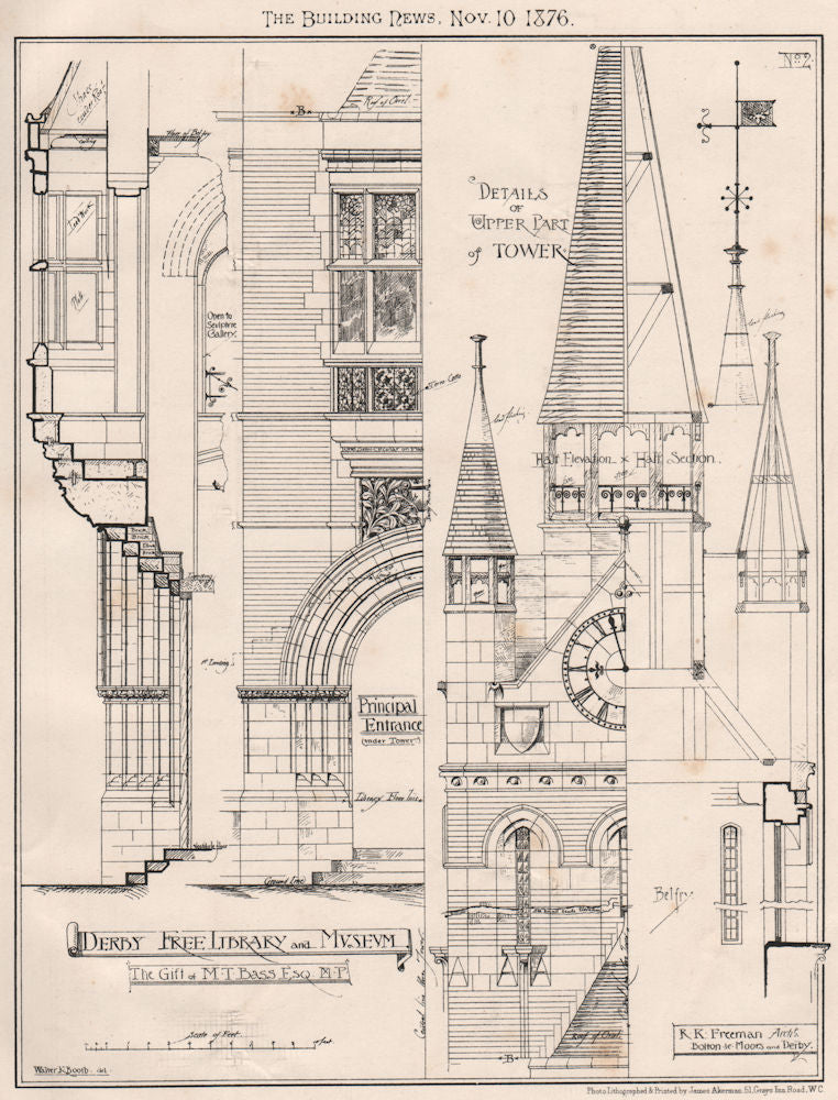 Derby Free Library & Museum; Tower; R.K. Freeman Architect 1876 old print
